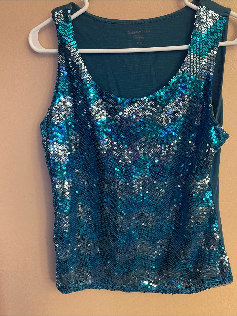Coldwater Creek Women’s Sequin Tank Top Aqua Teal Shiny Size M (10-12) NWOT